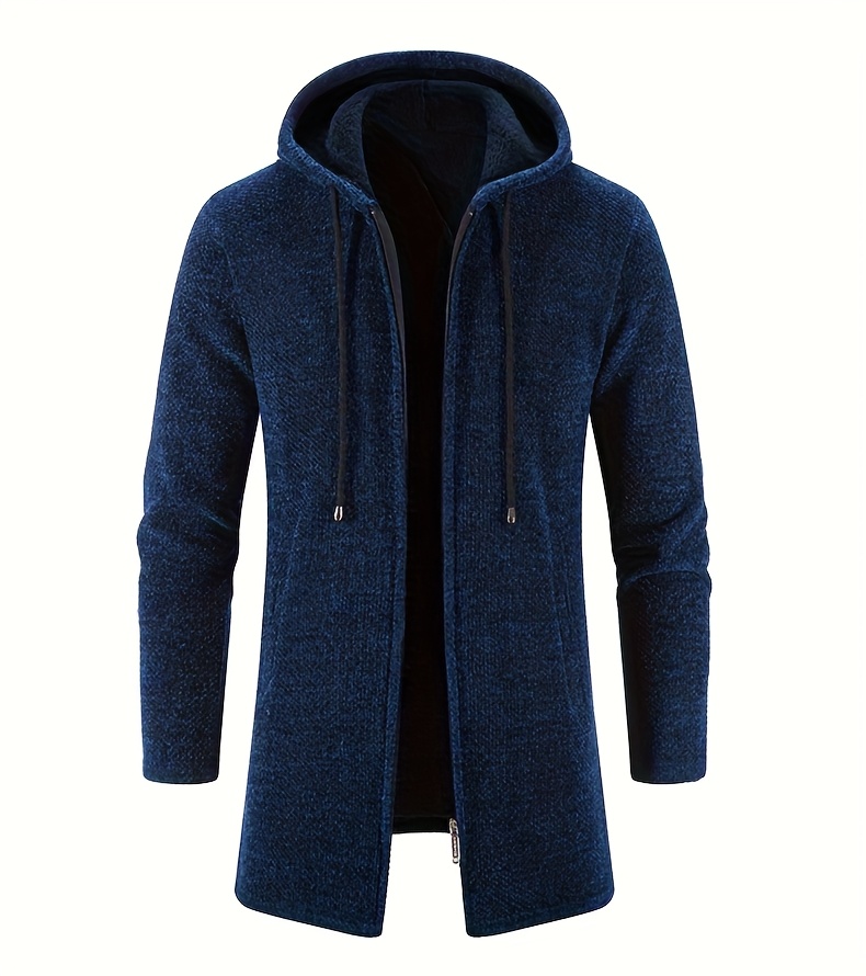 سترة شتوية للرجال بغطاء للرأس من الشينيل مع سحاب أمامي كامل - معطف خارجي ناعم مناسب للطقس البارد، قابل للغسل في الغسالة، ملابس خارجية عصرية (قماش الشينيل)