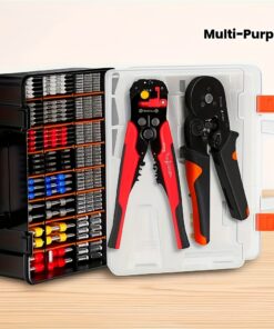 مجموعة أدوات تجعيد أوتوماتيكية ثقيلة مع مقشرة سلك وموصلات - HSC8 6-6A AWG 23-10 Gauge، مكبس كهربائي سداسي لأعمال DIY والسيارات والأسلاك - مشبك مقشر سلك قابل للتعديل، مجموعة طرفية بدون براغي (احترافي/سكني)