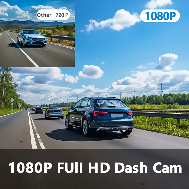 كاميرا سيارة 360° بـ4 قنوات - كاميرا أمامية 1080P وخلفية يسار ويمين 480P مع رؤية ليلية، WDR، بطاقة اختيارية بسعة 64GB، شاشة IPS 6.1 سم، تسجيل دائري، مستشعر G، وضع وقوف السيارات 24 ساعة