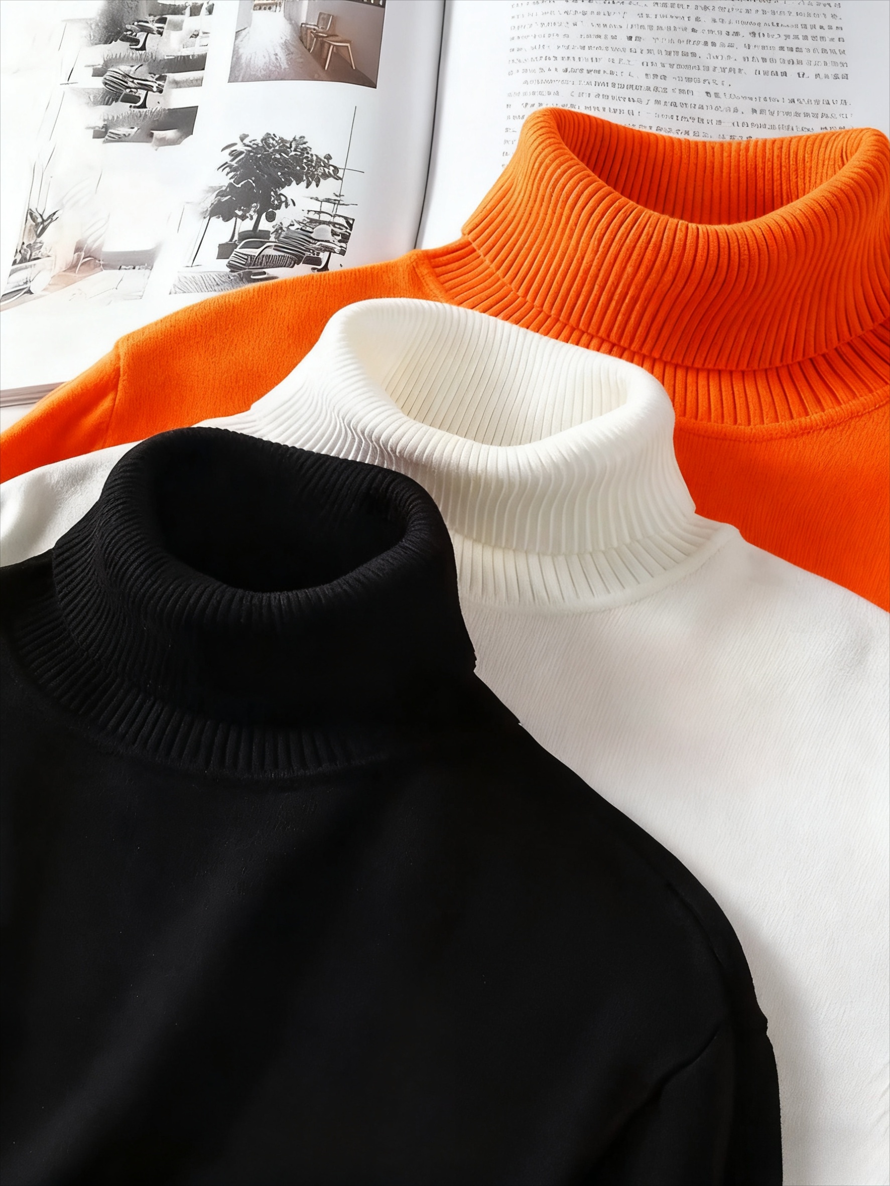 طقم سويتسرات رجالية كاجوال بياقة عالية محبوكة 3 قطع | لون موحد متعدد الاستخدامات، كم قصير، قماش مطاطي خفيف للخريف/الشتاء