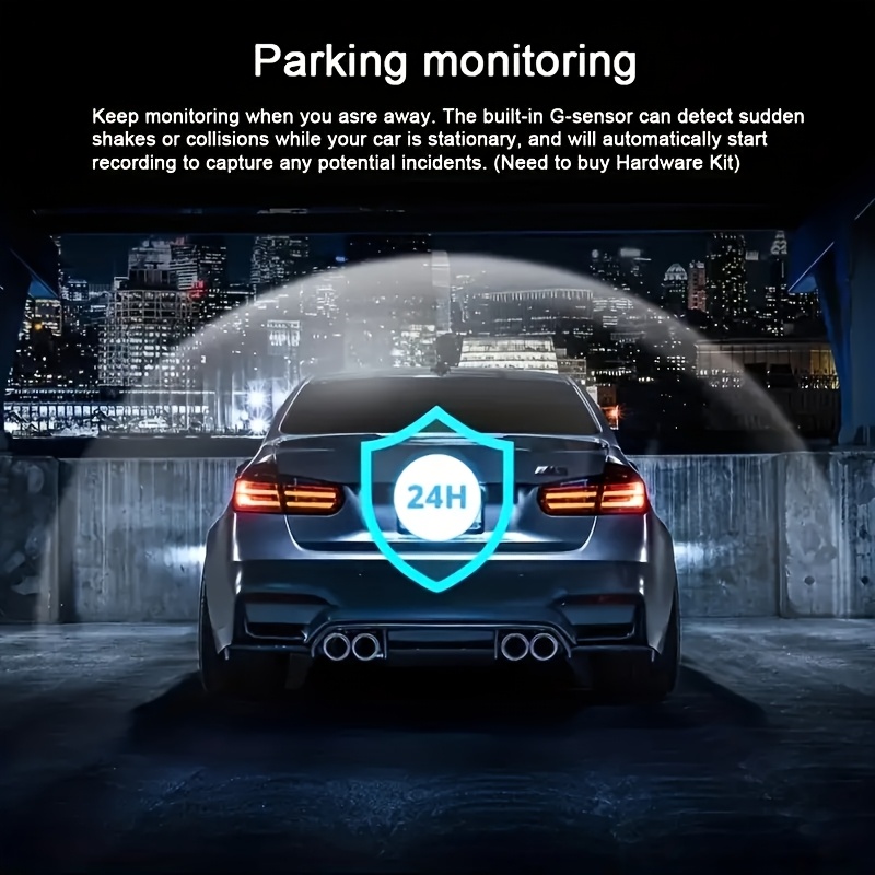 كاميرا مراقبة حقيقية 4 قنوات، أمامية 1080P FHD وخلفية/يسار/يمين 720P | تسجيل بزاوية واسعة 360 درجة | مستشعر الجاذبية/تدوين تلقائي للفيديو الأقدم | مراقبة وقوف السيارات، كشف الصدمات أو التصادم، وتشغيل تلقائي للتسجيل | وضع العودة للخلف