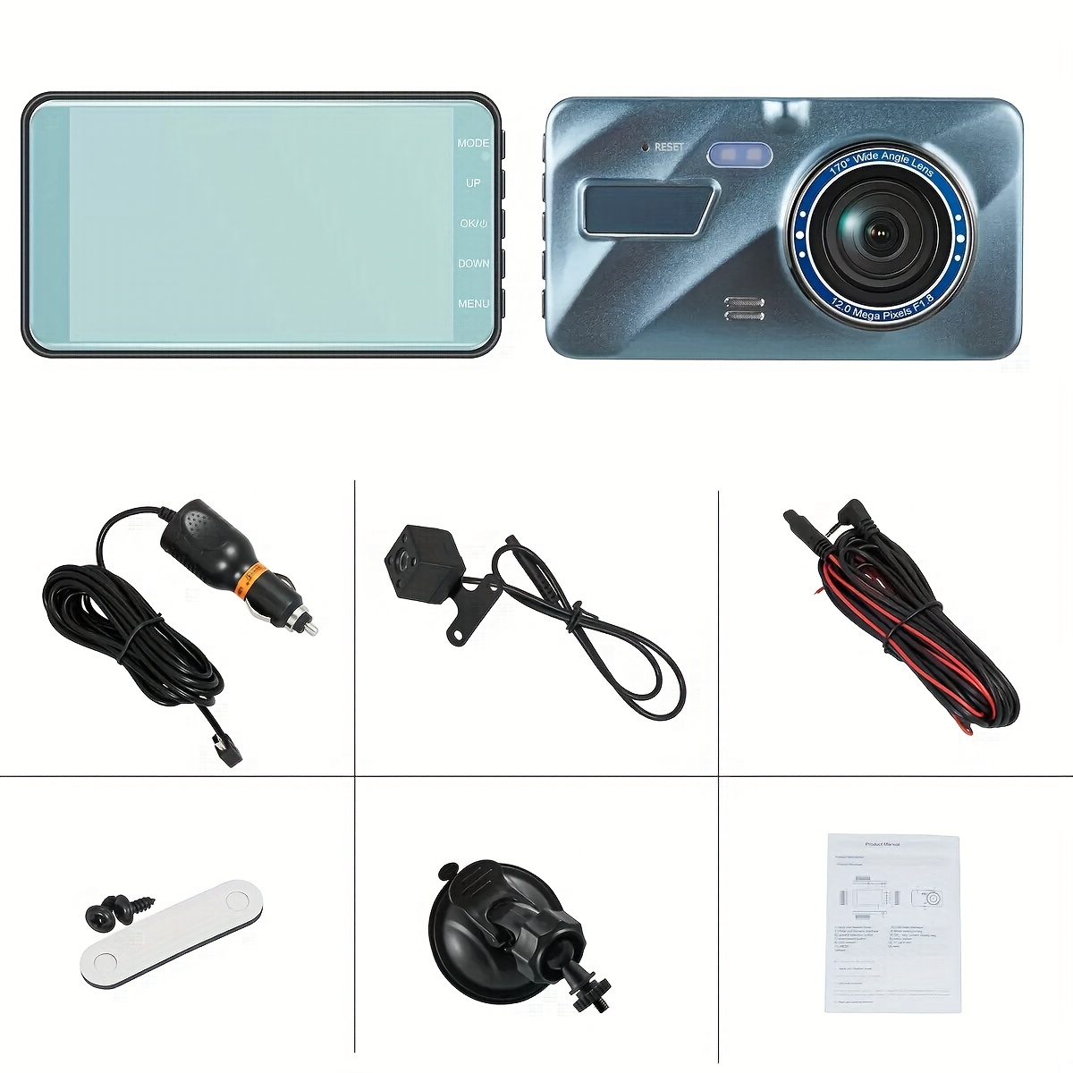 كاميرا داه المزدوجة 4 بوصة مع شاشة لمس، شاشة IPS، صورة عكسية، أمامية 1080P فول HD، خلفية 480P، رؤية ليلية، كاميرا بزاوية واسعة، تسجيل متواصل، مواد متينة، مظهر جميل!, كاميرا رحلة الطريق,تصميم مدمج,مظهر أنيق,مادة مقاومة للصدمات,بناء متين,كاميرا المرآة الخلفية,تسجيل متكرر,عشاق السفر,سائقو خدمات