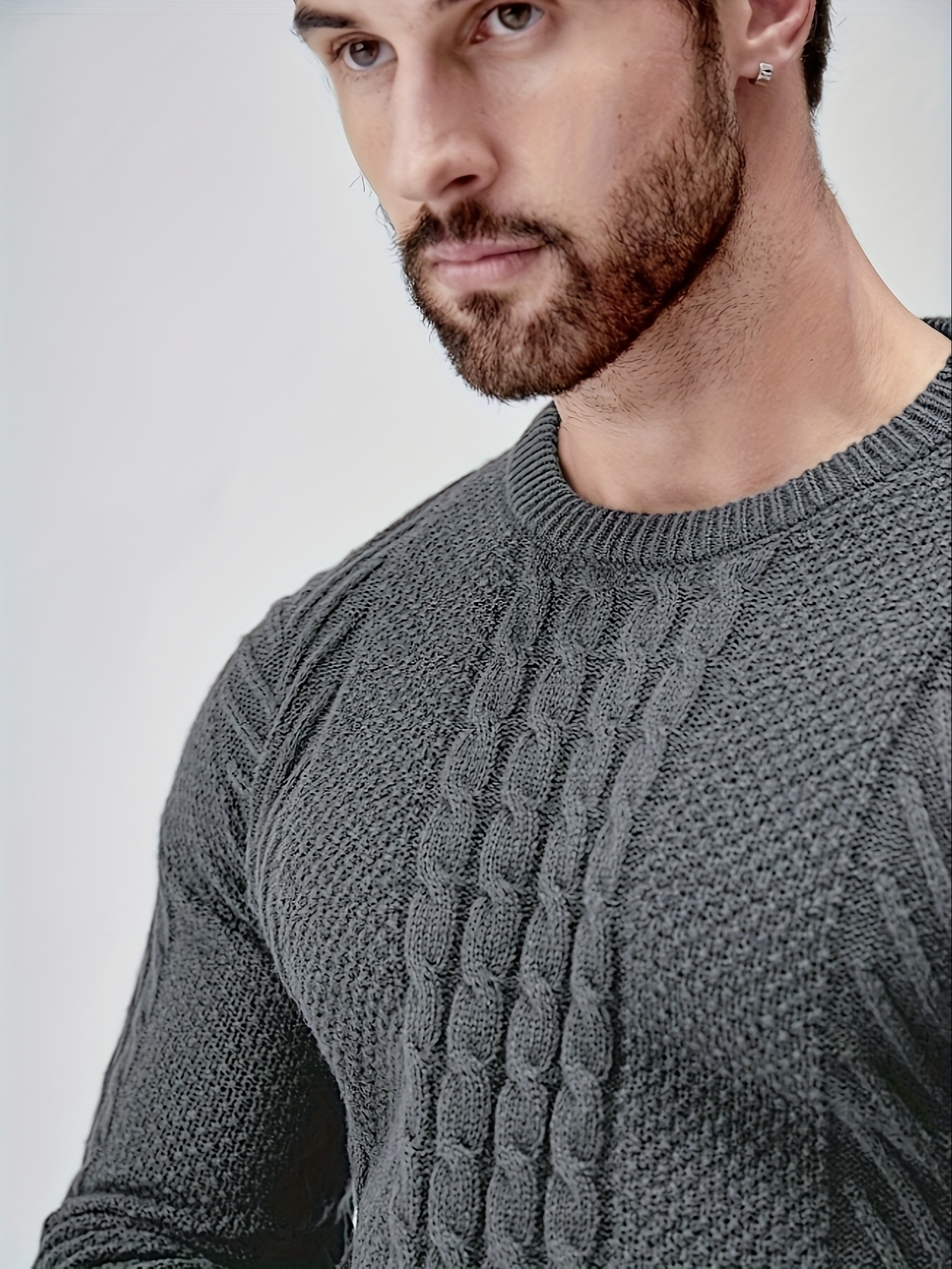 سترة صوفية دافئة للرجال لفصل الشتاء - سترة صوفية ناعمة برقبة دائرية وأكمام طويلة مقاس H، بلون سادة (بيج/أزرق بحري/أسود/بني) قابلة للغسل في الغسالة، سترة سميكة للطقس البارد، ملابس مكتبية وكاجوال