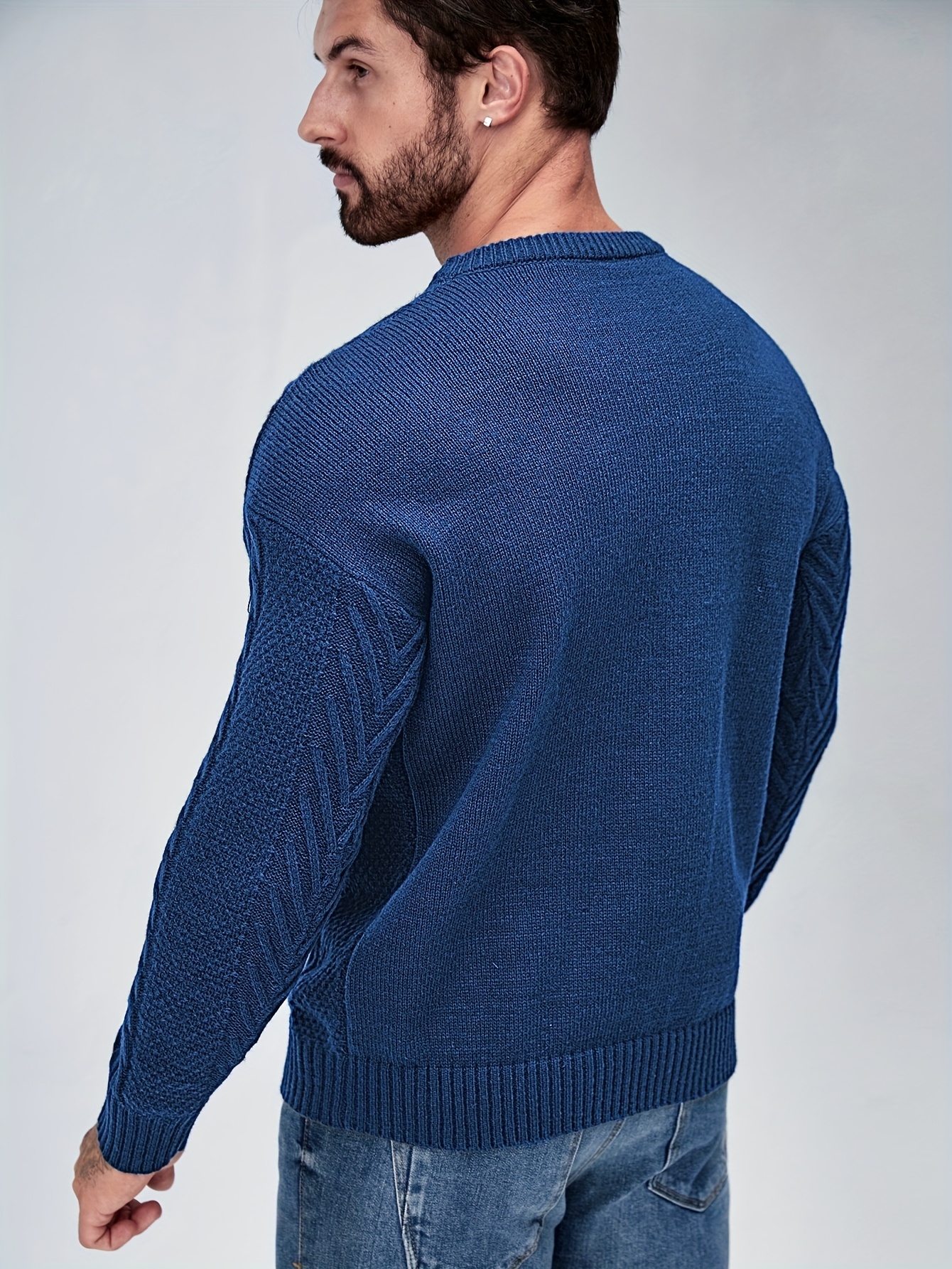 سترة صوفية دافئة للرجال لفصل الشتاء - سترة صوفية ناعمة برقبة دائرية وأكمام طويلة مقاس H، بلون سادة (بيج/أزرق بحري/أسود/بني) قابلة للغسل في الغسالة، سترة سميكة للطقس البارد، ملابس مكتبية وكاجوال