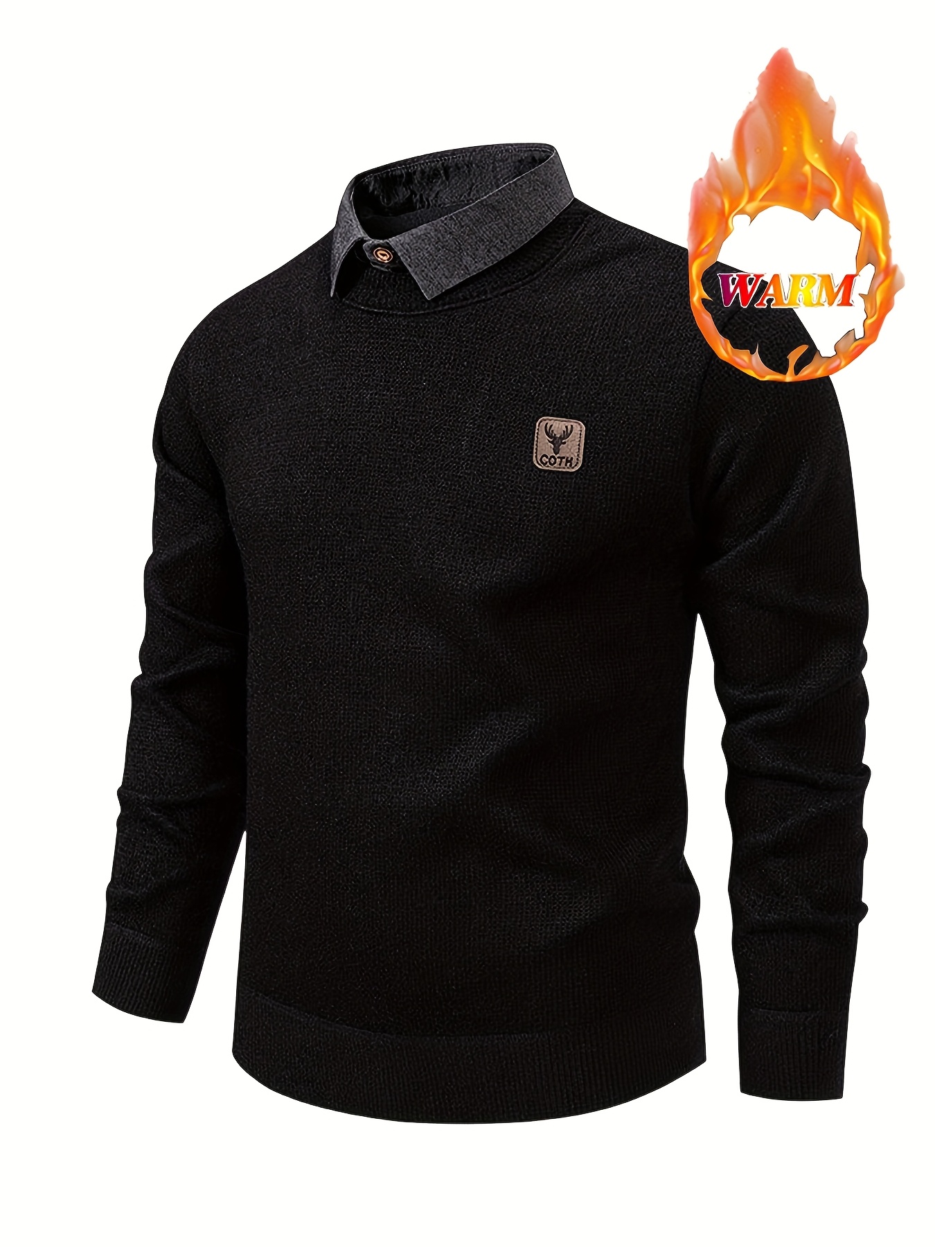 كنزة رجالية سميكة مبطنة بالفرو - قميص بأكمام طويلة وياقة، قابلة للغسل في الغسالة واليد، قصة عادية للمكتب، الحفلات، العمل، التنقلات اليومية - تصميم عصري حضري، تريكو