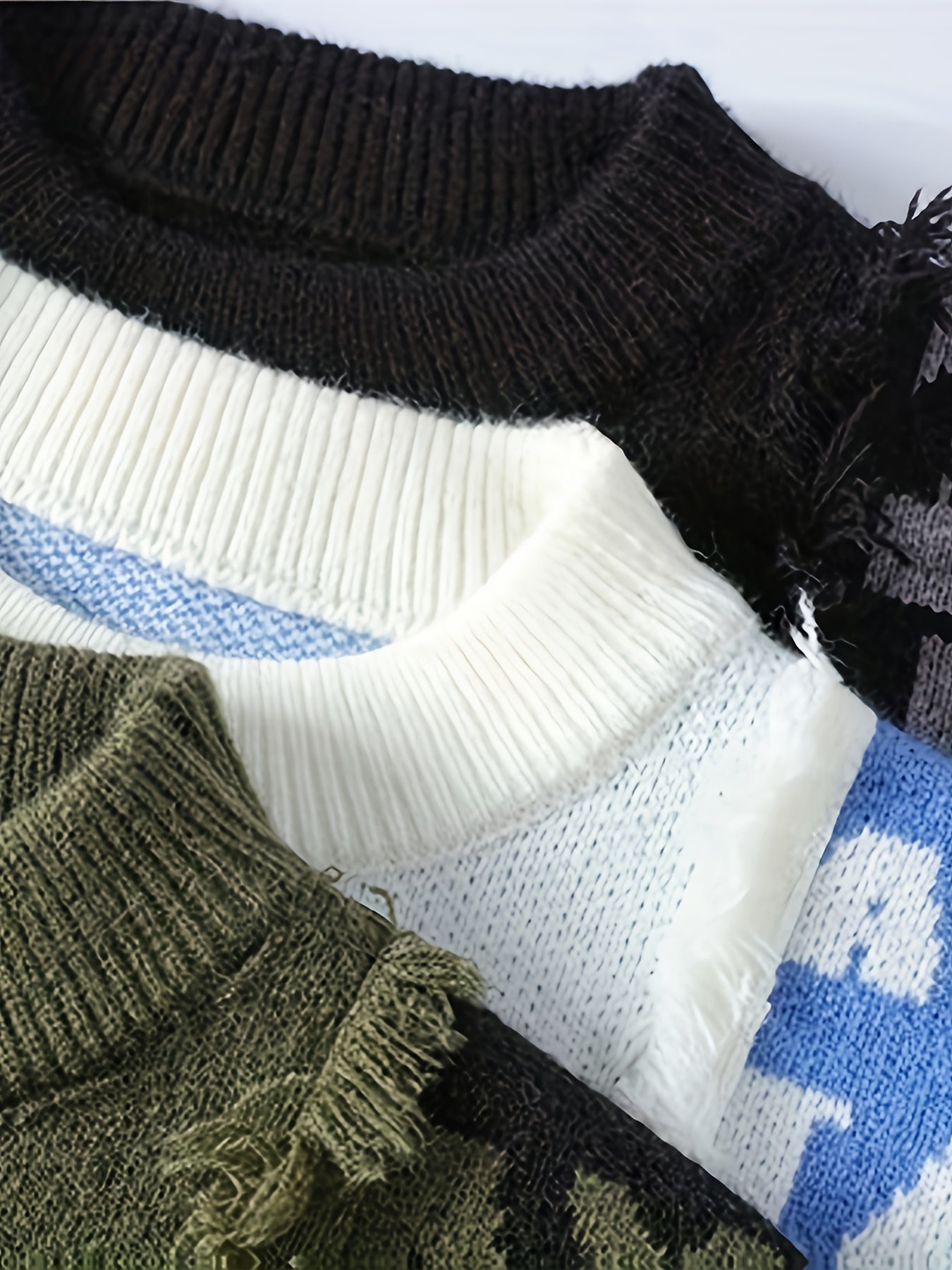 سويتر رجالي كوري بأكمام مستديرة، بلوزة صوفية مبطنة دافئة بتصميم مرقع عصري للشباب، قميص أساسي ملون جديد لفصلي الخريف والشتاء 711