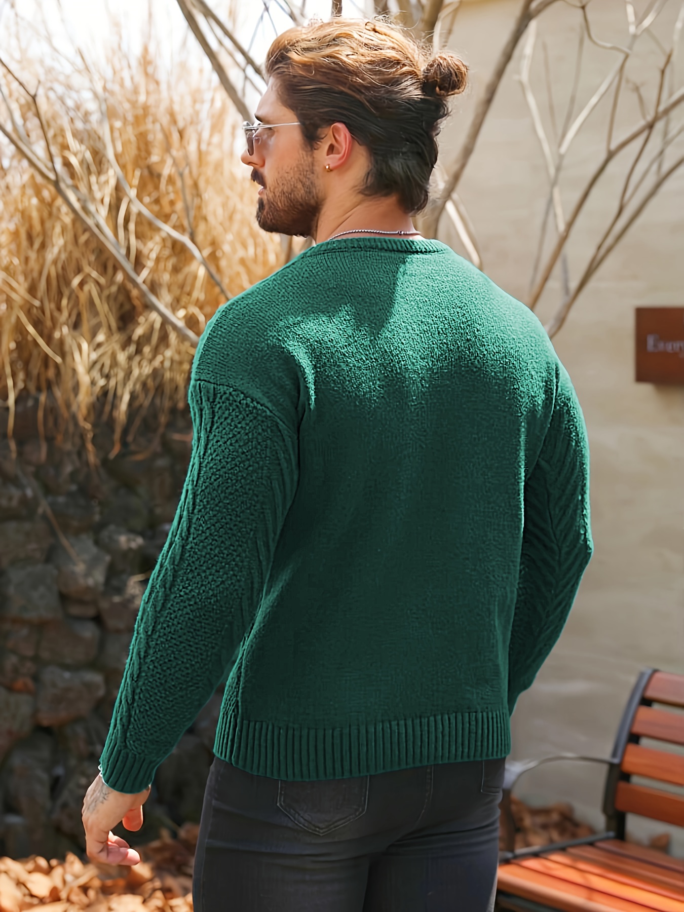 سترة صوفية دافئة للرجال لفصل الشتاء - سترة صوفية ناعمة برقبة دائرية وأكمام طويلة مقاس H، بلون سادة (بيج/أزرق بحري/أسود/بني) قابلة للغسل في الغسالة، سترة سميكة للطقس البارد، ملابس مكتبية وكاجوال