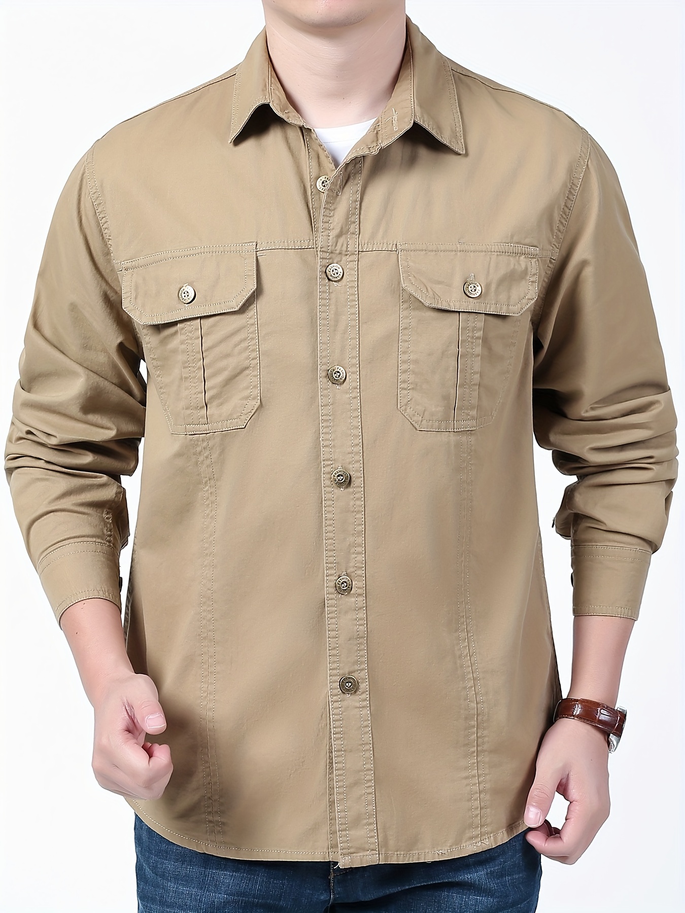 قميص عمل كلاسيكي للرجال - قميص خفيف الوزن بأزرار طويلة الأكمام مع جيوب على الصدر، نسيج غير قابل للتمدد للارتداء اليومي والرسمي - ملابس خارجية كاجوال لفصل الربيع/الخريف باللون الأحمر الكلاسيكي - مكتب، أحداث، نزهات - بلوزة بأزرار سهلة العناية، ملابس مناسبة للمناسبات، تصميم بلون صلب، ملابس كاجوال متينة، ملابس مكتبية، أزياء ريترو، مادة قابلة للتنفس، قمة متعددة الاستخدامات، رجال احترافي
