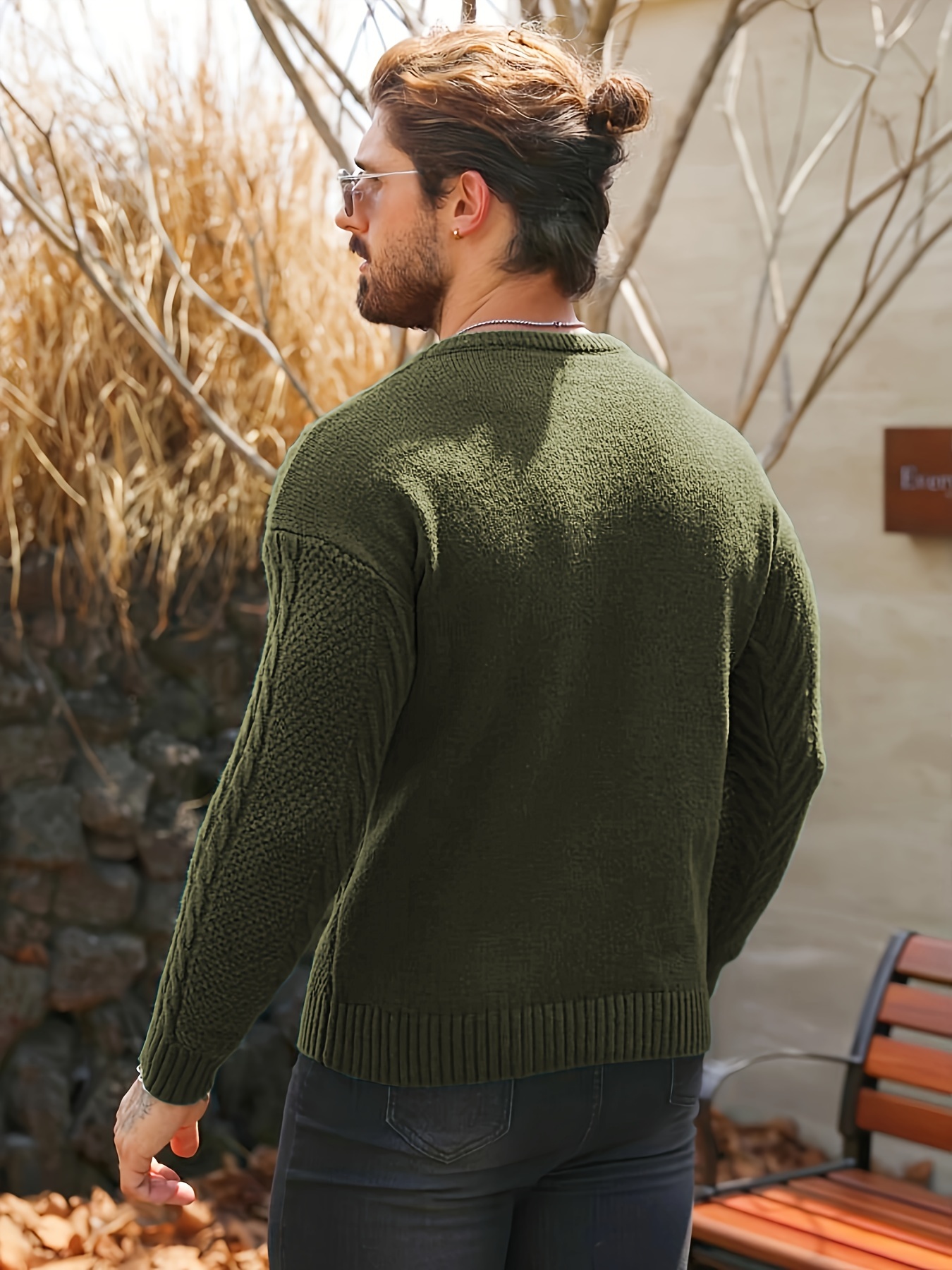 سترة صوفية دافئة للرجال لفصل الشتاء - سترة صوفية ناعمة برقبة دائرية وأكمام طويلة مقاس H، بلون سادة (بيج/أزرق بحري/أسود/بني) قابلة للغسل في الغسالة، سترة سميكة للطقس البارد، ملابس مكتبية وكاجوال