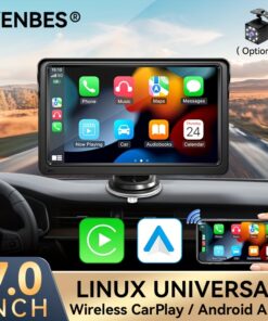مشغل وسائط متعددة عالمي للسيارة VENBES مقاس 7 بوصة مع Carplay/Android Auto لاسلكي، شاشة لمس، USB، FM، AUX، لاسلكي مدمج، مخرج صوت أحادي، تحكم يدوي