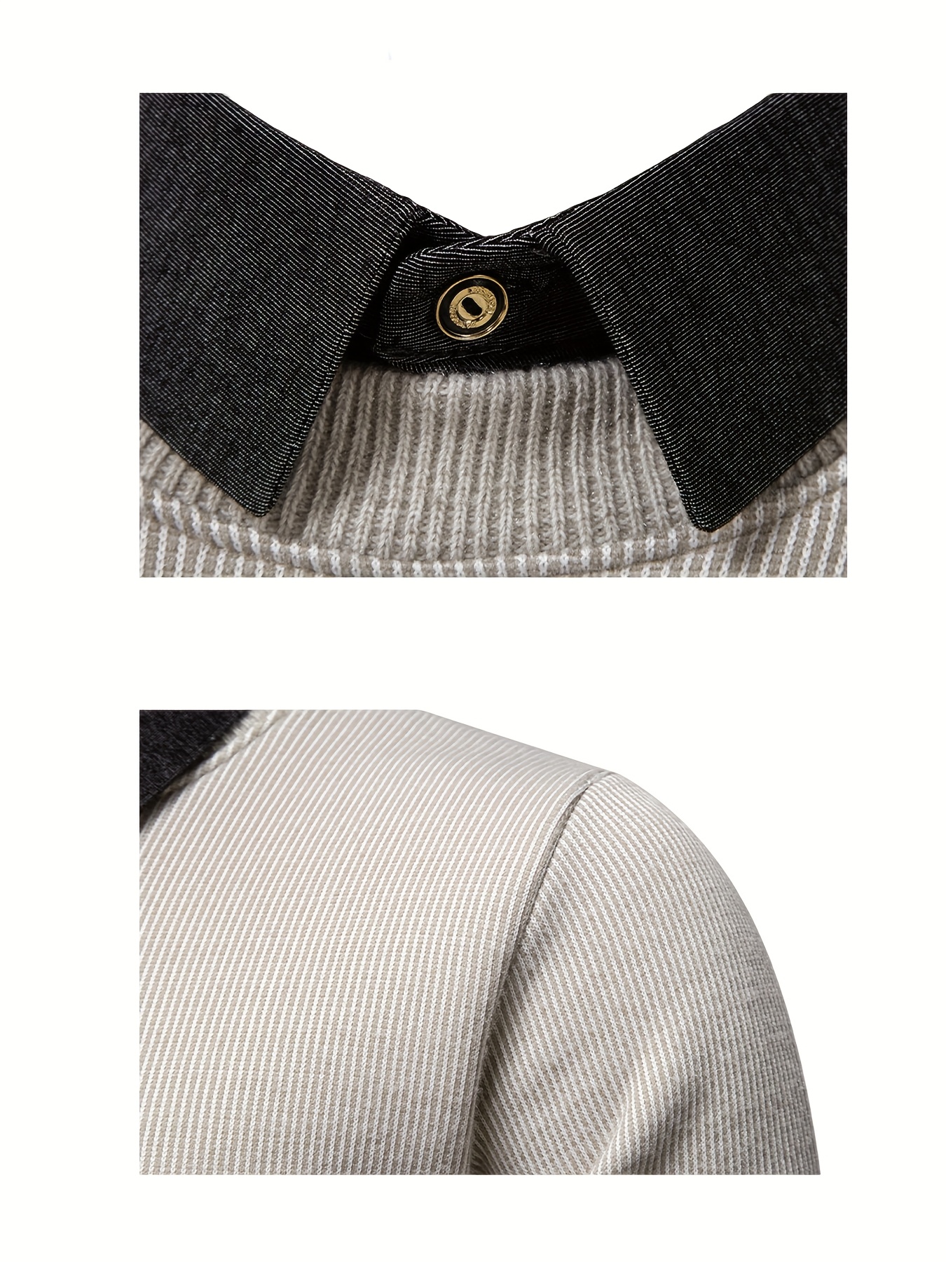 كنزة رجالية سميكة مبطنة بالفرو - قميص بأكمام طويلة وياقة، قابلة للغسل في الغسالة واليد، قصة عادية للمكتب، الحفلات، العمل، التنقلات اليومية - تصميم عصري حضري، تريكو