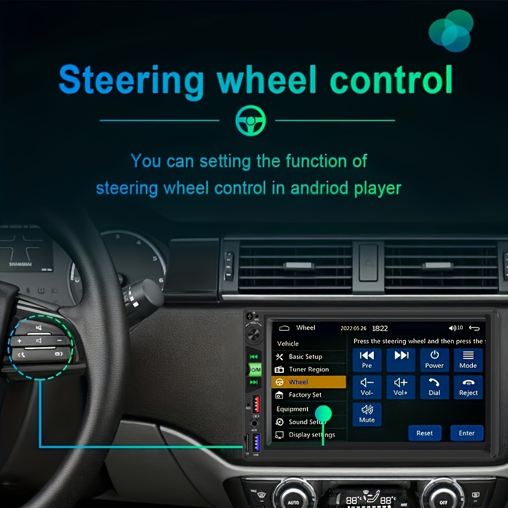 ستيريو سيارة 7 بوصة مع Mirror-Link، مشغل MP5، كاميرا DVR مدمجة، تحكم بعجلة القيادة، مكالمات بدون استخدام اليدين، مدخل FM/USB/Aux، جهاز تحكم عن بعد بالأشعة تحت الحمراء - مناسب لجميع السيارات والشاحنات وSUVs - شاشة لمسية للوحة القيادة، أداة مساعدة في القيادة، تصميم واجهة جذاب، اتصالات متقدمة للمستخدمين التقنيين