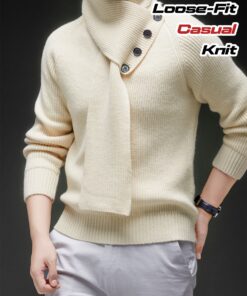 كنزة رجالية أنيقة بياقة عالية من CRRTMARO - ناعمة / أحمر / - قصة فضفاضة، إغلاق بأزرار من الأمام - دفء شتوي - ملابس كاجوال ورسمية - قابلة للغسل في الغسالة، تريكو، ملابس شتوية، تريكو كلاسيكي، تريكو أنيق، عشاق الموضة