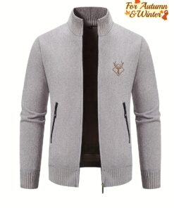 سترة كاجوال للرجال بسحاب - سترة ناعمة محبوكة عالية الرقبة بأكمام طويلة مع سحاب أمامي، لون صلب مناسب لفصل الخريف والشتاء، أساسي للتنسيق العارض