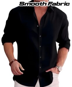 قميص رجالي طويل الأكمام باللون الأسود الصلب (خيارات متعددة الألوان متاحة) - ياقة كلاسيكية، إغلاق أمامي بزر واحد، نسيج ناعم، مقاوم للتجاعيد وقابل للغسل في الغسالة - بلوزة رسمية وشبه رسمية للرجال، تصميم مخصص لفصلي الربيع/الخريف، بدون جيوب، قميص بلون صلب للأعمال، حفلات الزفاف، المناسبات شبه الرسمية - أسلوب ناضج، بلوزة بأزرار مع حافة مستقيمة ونسيج ناعم, قمصان كاجوال للرجال,قمصان رسمية للرجال عالية الجودة,قميص للرجال,قمصان طويلة الأكمام للرجال,قمصان رسمية للرجال