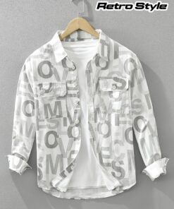 معطف طويل الأكمام مطبوع بأحرف عصرية، قميص رجالي خفيف وعملي للخريف بلمسة كلاسيكية أنيقة