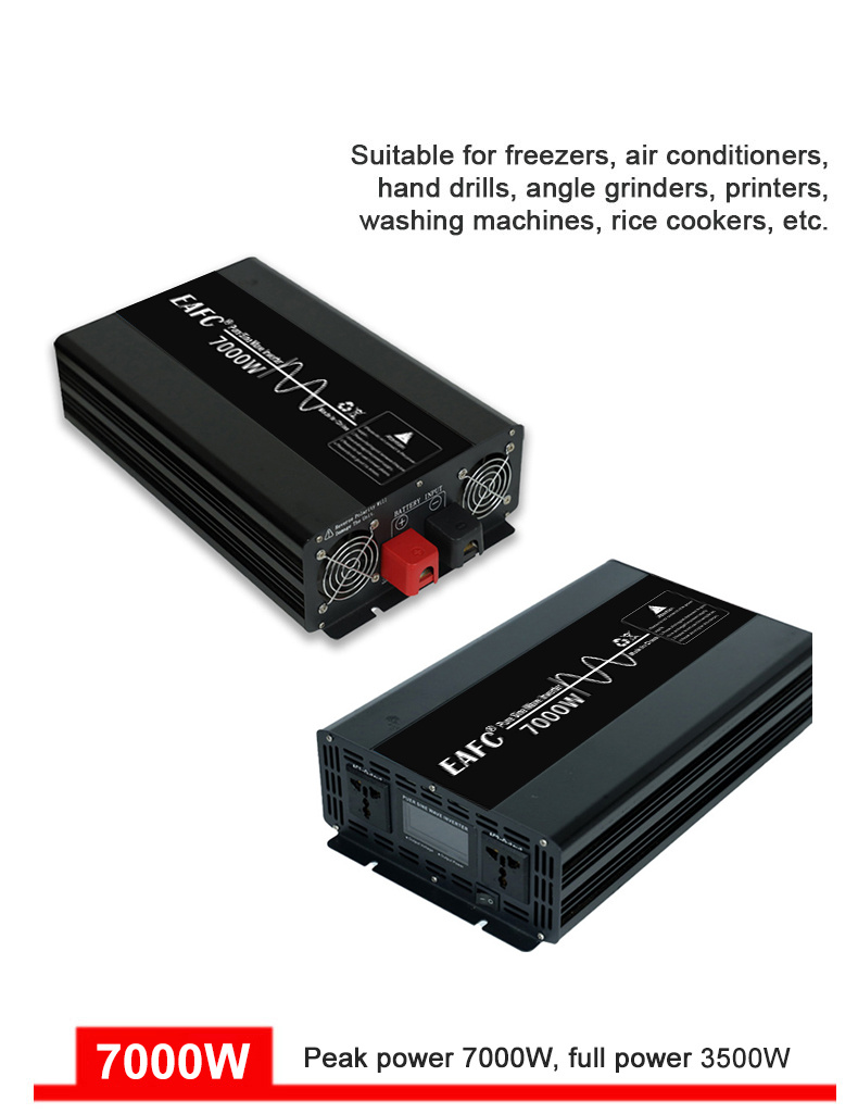 محول طاقة موجة جيبية عالية القوة 1 قطعة EAFC بقدرات 7000 واط / 5000 واط / 4000 واط ذروة - من 12 فولت تيار مستمر إلى 220 فولت تيار متردد مع مقبس أوروبي/بريطاني، حماية متعددة، شاشة LCD ومروحة تبريد للمنزل، السيارة، العربة المنزلية، الأجهزة