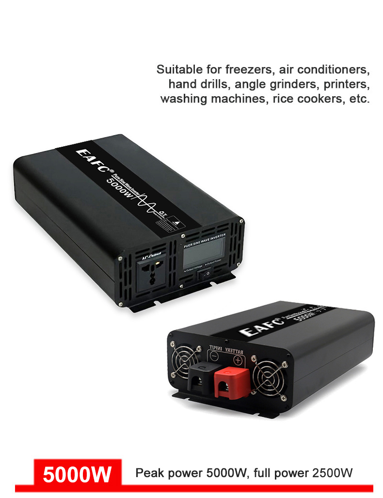 محول طاقة موجة جيبية عالية القوة 1 قطعة EAFC بقدرات 7000 واط / 5000 واط / 4000 واط ذروة - من 12 فولت تيار مستمر إلى 220 فولت تيار متردد مع مقبس أوروبي/بريطاني، حماية متعددة، شاشة LCD ومروحة تبريد للمنزل، السيارة، العربة المنزلية، الأجهزة