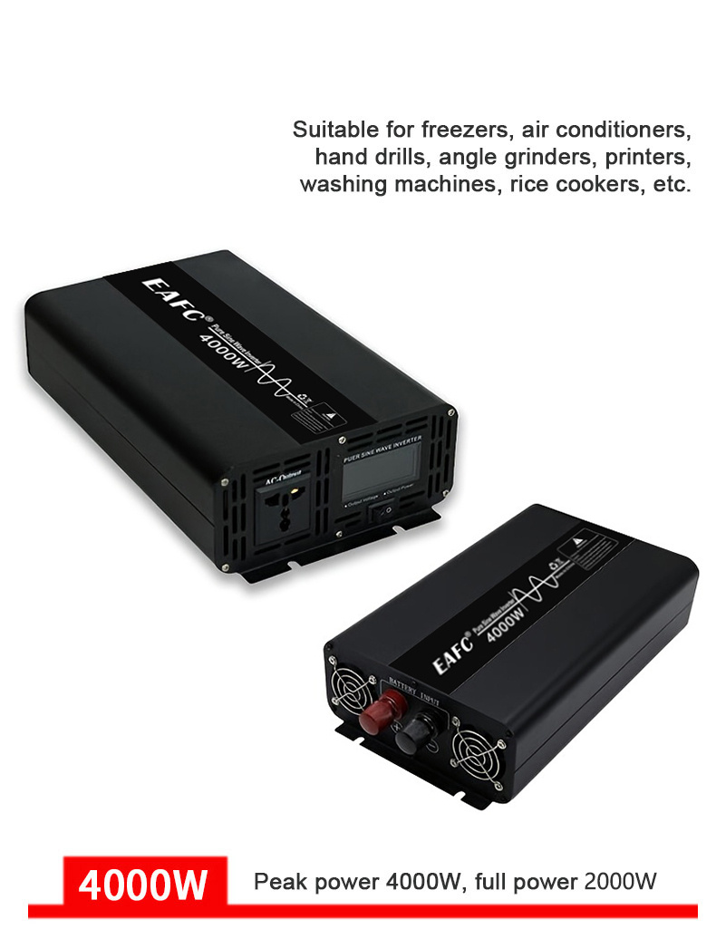 محول طاقة موجة جيبية عالية القوة 1 قطعة EAFC بقدرات 7000 واط / 5000 واط / 4000 واط ذروة - من 12 فولت تيار مستمر إلى 220 فولت تيار متردد مع مقبس أوروبي/بريطاني، حماية متعددة، شاشة LCD ومروحة تبريد للمنزل، السيارة، العربة المنزلية، الأجهزة