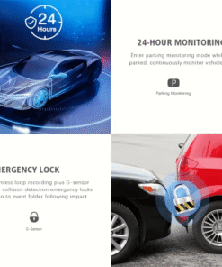 كاميرا سيارة ثلاثية الاتجاهات، كاميرا واسعة الزاوية بدقة 1080P HD، تسجيل ثلاثي العدسات (أمامي وخلفي وداخلي)، رؤية ليلية، مراقبة وقوف السيارات 24 ساعة، قفل فيديو طارئ، تخزين حلقي، أساسي لسلامة القيادة, جهاز أمان السيارة,مراقبة مواقف السيارات,نظام الكاميرات المتعددة,كاميرا سيارة أنيقة,تركيب متين